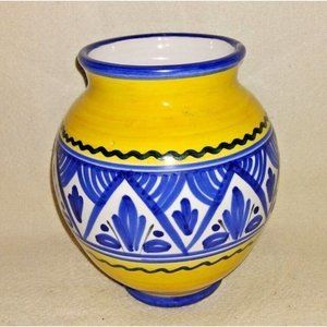 Bud Vase De La Cal Barreira Puente 43 Spain Hand Painted Yellow Blue
